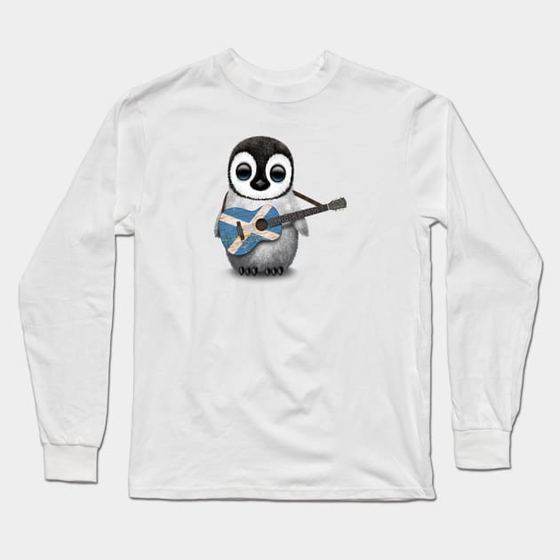 Baby Penguin Playing Scottish Flag Guitar Long Sleeve T-Shirt by jeffbartels